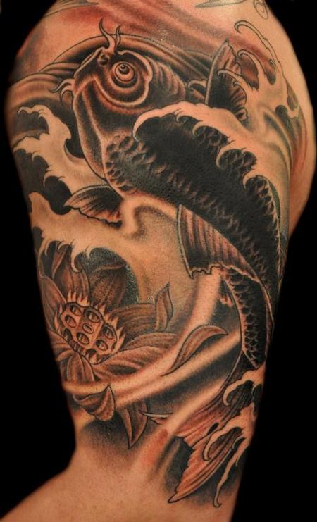 Audi - Black and Gray Koi Fish Tattoo